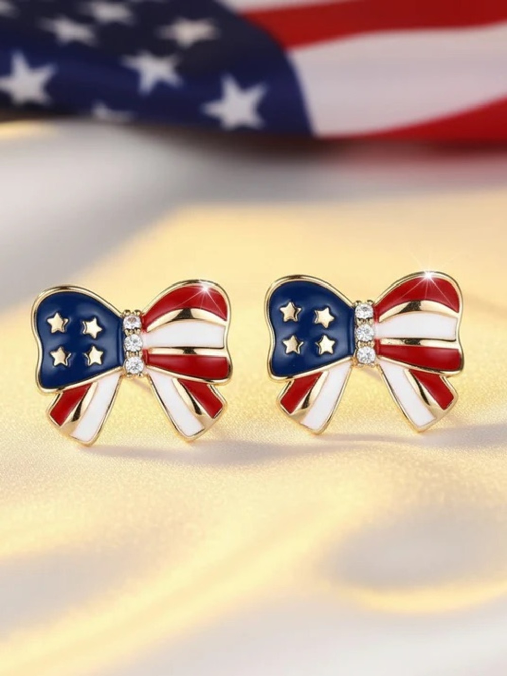 American Flag Bow Stud Earrings in Red, White & Blue